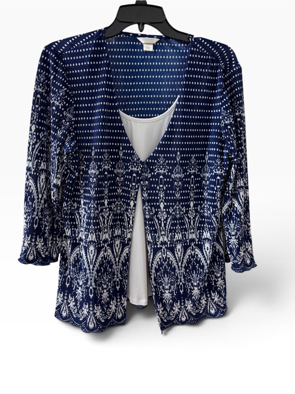 Christopher & Banks Women’s Large Blue White Print Top
